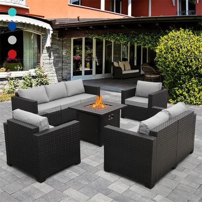 China Eco-friendly\UV Resistant\Water Proof\Weather Resistant Rattan Furniture Set 4 Pcs Garden Sofa Sets Outdoor With Fire Pit for sale