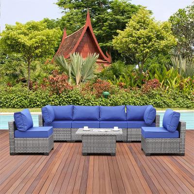 China Eco-friendly\UV Resistant\Water Proof\Weather Sale 7 Pcs Balcony Furniture Patio Furniture Hot Amazon Garden Sets High Quality Rattan Furniture Set for sale