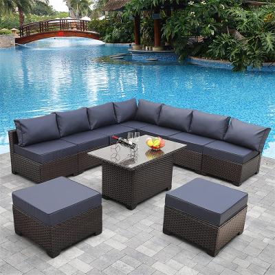 China Eco-friendly\UV Resistant\Water Proof\High Quality Cheap Rattan Resistant Sofa Set Outdoor Furniture Sectional Set Wholesale 10 Pcs Weather Factory for sale