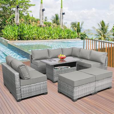 China Eco-friendly\UV Resistant\Water Proof\Outdoor Patio Garden Sofa Set Rattan Furniture Set Wholesale 9 Weather Resistant Seats 10 Pcs With Storage Table for sale