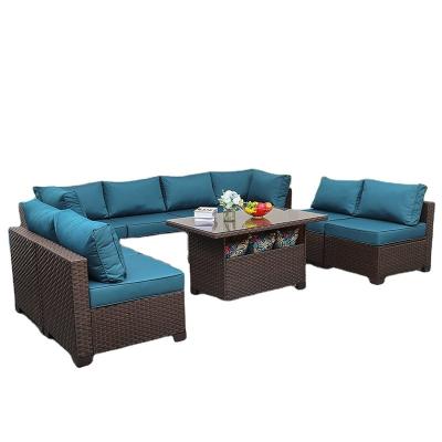 China Eco-friendly\UV Resistant\Water Proof\Sectional Sofa Sets Patio Furniture Garden Style 9 Pcs Weather Resistant American PE Rattan for sale