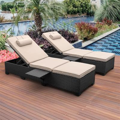 China Hot Selling Eco-Friendly\UV Resistant\Water Proof\Weather Resistant 2 Pcs Pool Chairs Sun Loungers Swimming Outdoor Sun Lounger Rattan Sofa for sale