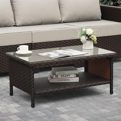 China Eco-friendly\UV Resistant\Water Proof\Weather Resistant Factory Customize Waterproof Rattan Furniture Table Manufacture Outdoor Garden Coffee Table for sale