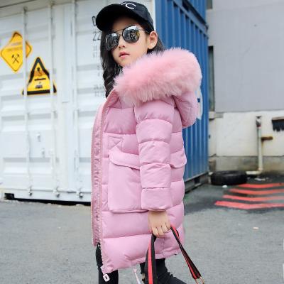 China 2021 Anti-wrinkle wholesale girl's winter long down coats child thickened children down jacket with hats for sale