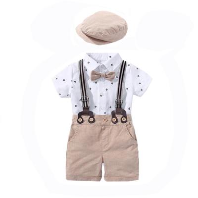 China Zhg132 Breathable Baby Boy Clothes Outfits Gentleman Suit Bow Tie Shirt Infant Suspenders Shorts Pants Outfits Baby Boy Set for sale