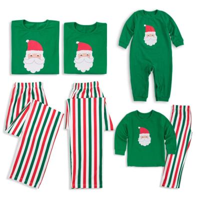 China Cozy Custom Design Christmas Santa Print Long Sleeve Top And Striped Pants Family Matching Pajamas Set for sale