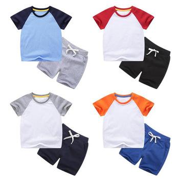 China Kids Casual Clothing Sets Kids Boys Summer Sports Short Sleeve Casual Clothing Sets Girls Solid Color T-Shirt Set Logo Custom 2pcs for sale