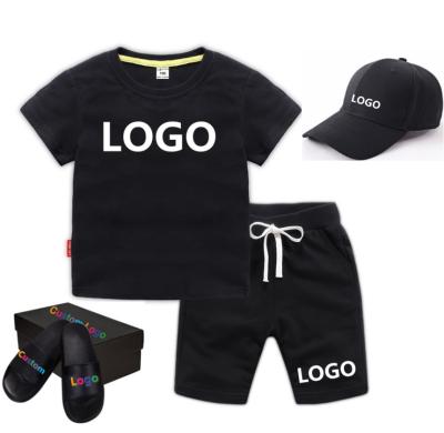 China Smart casual kids clothing set kids boys summer sports short sleeve casual clothing sets solid color girls T-shirt set logo custom 2pcs for sale