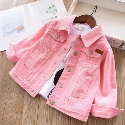 China Girls Denim Jacket Coat Pink Plain Ripped Jeans Children Clothes Wholesale Breathable Boutiques Kids Jacket Outerwear Kids Clothes for sale