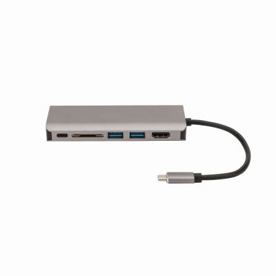 China Aluminum metal shell 8 in 1 hub type c to 2*USB3.0+ vga+hdmi+sd+rj45+3.5mm aux+pd multiports hub for laptop for sale