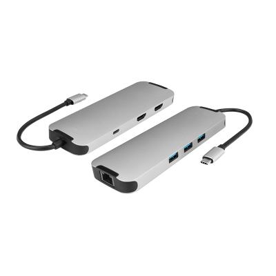 China Hot Selling Laptop/Computer/Mobile Phone/HDTV, HDMI*2+USB3.0*3+RJ45+PD, USB Type C 7 in 1 Usb C Hub Adapter with Mini Type C for Computer portable for sale