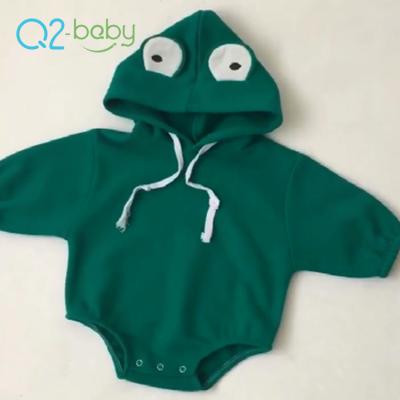 China Q2-baby New Fashion Infants Cartoon Green Frog Knitted Cotton Hooded Newborn Baby Romper for sale