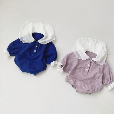 China Autumn Baby Newborn Knitted Romper Cute Mesh Collar Long Sleeve Unisex Cotton for sale