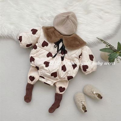 China Winter Thick Newborn Knitted Romper Baby Set Long Sleeve Heart Printing With Pants for sale