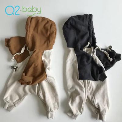 China Autumn Winter Cotton Hooded Newborn Knitted Romper Double Lays For Baby Boy Girls for sale