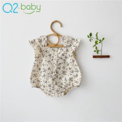 China Q2-baby 3671 2020 New Girls Floral Ruffles Romper Cotton Summer Toddler Girls Jumpsuit Romper for sale