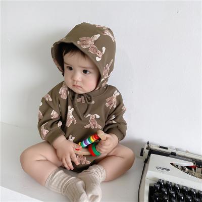 China Q2-baby Spring new baby full print cartoon rabbit romper baby bag fart clothes romper with hat en venta