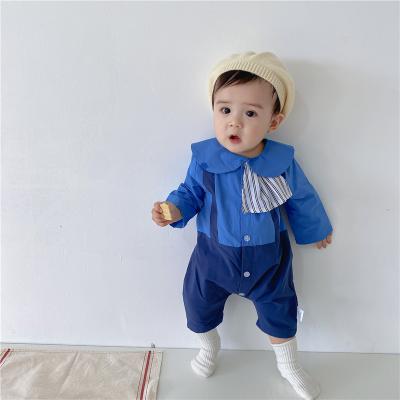 Κίνα Q2-Baby Spring And Autumn Cartoon Romper Jumpsuit Sling Mock Two Piece Blue Baby Clothing Set προς πώληση