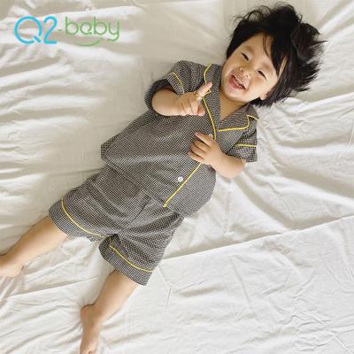 China Q2-Baby Comfortable Cotton Baby Clothing Set Summer Plaid Toddler Pajamas Set Te koop