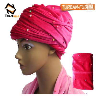 China Hot Sale Fashion Style African Headwraps Women Head Wrap Velvet Beaded Turban for sale