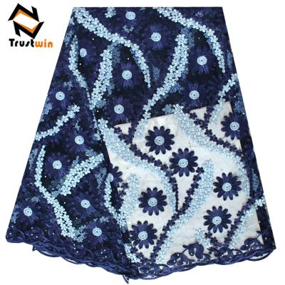 China Sustainable Lace Fabric 2018 Made In China Nigerian Lace Royal Blue For Party for sale