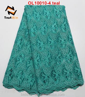 China OL10010 High Quality Design Sustainable Teal Color Organza African Lace for sale