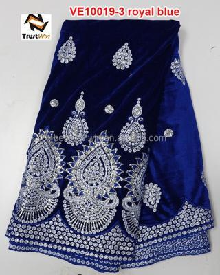 China Last Viable Embroidery Designs African Sequin Velvet Lace VE10019 Royalblue for sale