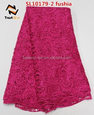 China Viable Hot Sale African Lace Fabrics Guipure Lace Fabrics Good Quality Nigerian Pink Fuchsia Fuchsia SL10179 for sale