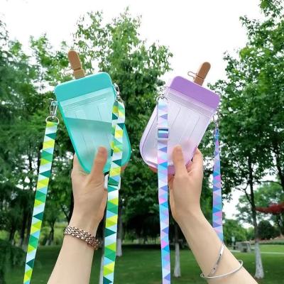 China Outdoor Cheap Kids Adults Kids Bottle 300ml Statistical Sale Insti Cream Shape Casual Plastic Hot Strap Water Cute Drinking Cups for sale