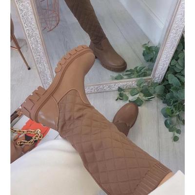 China Warm Flat Boots Winter Lattice Patterns Wader Toe Women Fashion Boots Winter Steel Arrivals Shoes For Girls for sale