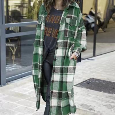 China Anti-Wrinkle INS Anorak Side Long Split Lapel Women Woolen Plaid Coat Slim Fit Ladies Autumn Winter Warm Thick Coats Coats for sale