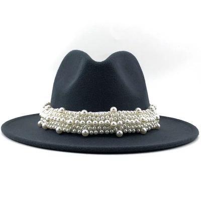 China 2020 Women Wool Hat Pearl Top Jazz Fedora Hat Wholesale for sale