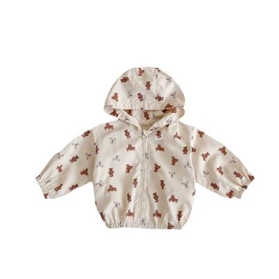 China New Spring Summer Baby Windproof Clothing Small Heart Shaped Bear Printed Thin Hooded Coat Sun-proof Windproof Long Sleeve Cardigan for sale