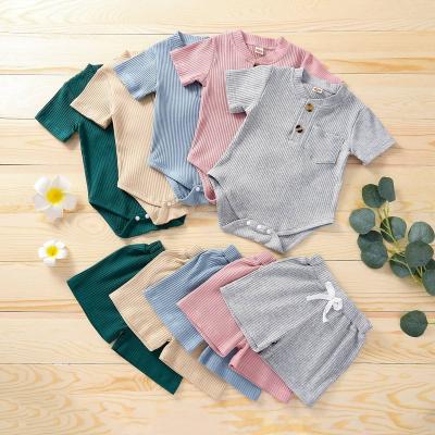 China Breathable Infant Girls Summer Short Sleeve Rompers Boy Girl Pure Color Clothes Suits Baby Boy+Shorts Fashion Clothing Sets Kids for sale