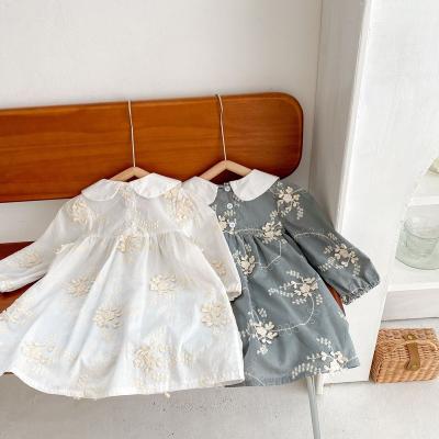 China Breathable Spring Kids Baby Girl Clothes Flower Embroidered Princess Doll Collar Long Sleeve Baby Romper Dress for sale