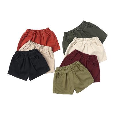 China Solid Woven Pants Front Back Pockets Baby Shorts Summer CIS Anti-Wrinkle Children Kids Casual Hot Girls Boys Pants for sale