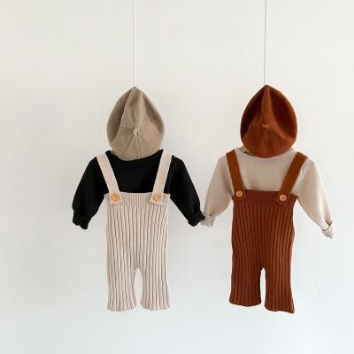 China Anti-wrinkle Autumn Newborn Baby Infant Toddler Kids Boys Girls Cotton Sling Romper Overall Sleeveless Knitted Ribbed Pants for sale