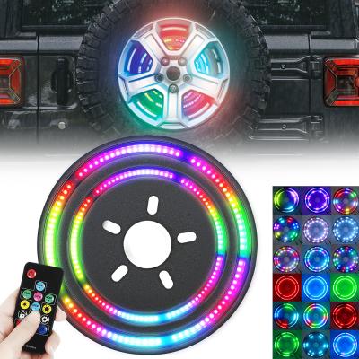 China LOYO RGB Spare Tire Lights 3rd LED Dual Ring Rear Wheel Lights Third Spare Tire Brake Tail Lamp For Jeep Wrangler JK JL JKU for sale