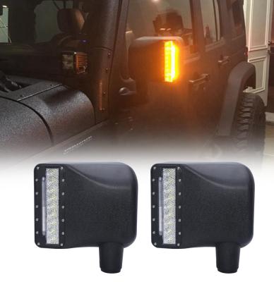 China Factory Price Beam DRL / Newest Side Door High Low Rearview DRL & Amber Turning Signal Black Mirror Covers Lights For Jeep Wrangler 2007 - 2017 for sale