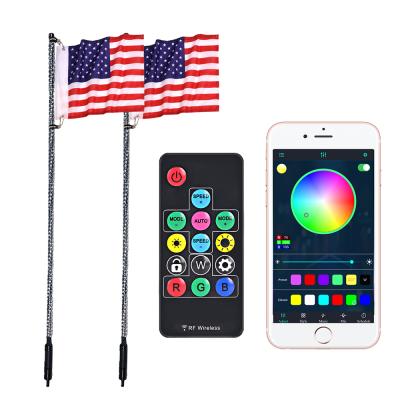 China RGB TOP sale RGB Whip Light APP tooth& blue black IP67 quick release remote control base for offroad jeep UTV ATV truck sand buggy for sale