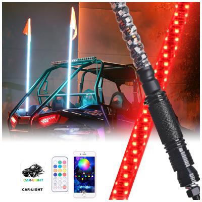 China All Vehicles RGB Spiral Led Whip Lights 3 4 5Ft Led 360 Degree Chasing Color Bluetooths Flag Antenna For Atv Utv Truck Buggy for sale