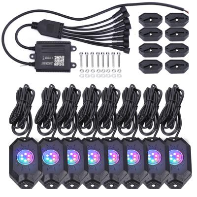 China 6chips RGB LED Blue-tooth Controller Small Size Rock Top Lights Multicolor Neon LED Wireless Rock Light For Underglow Off Road 8pods for sale