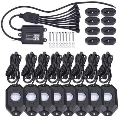 China All Vehicles High Quality 8 Pods Led Rock Light 12V RGB Color Led Rock Lights Blue Tooth Controller Rgb Led Rock Light for sale