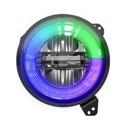 China 2020 Newest Car LED Head Light Loyo 9 Inch Chasing RGB Led Headlight 60W 9 Inch Round Led RGB Color Headlights For Jeep Wrangler Jl 2018+ for sale