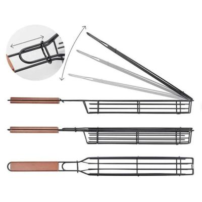 China Portable Waterproof BBQ Accessories Cube Grilling Basket Outdoor Custom Grill Net With Wooden Handle BBQ Accessories for sale