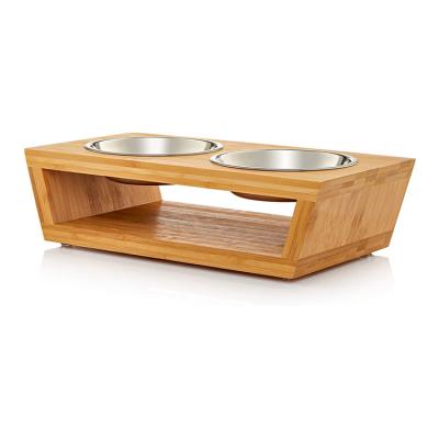 China Hot Selling Non-automatic Pet Bowls Drivers Bamboo Dog Cat Raised Bowl Stand for sale