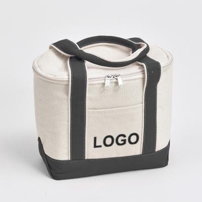 China Canvas Waterproof To Customize Logo Printing Food Use Small Heavy Duty Cotton Canvas Cooler Tote Bag for sale