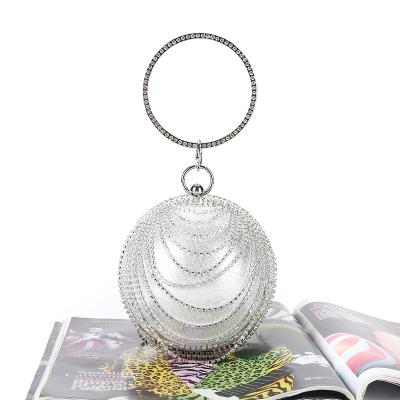 China Satin+rhinestone new style ball-shaped double-sided tassels inlaid mini with rhinestones hand-carried fashionable banquet beaded dress handbags for sale