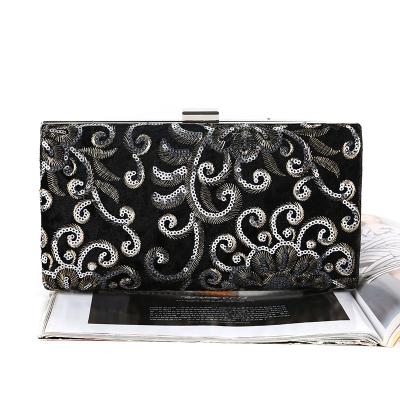 China Polyester 2021 Women Fashion Party Navy Blue Pattern Sequin Dinner Chain Gorgeous Black Clutch Bags for sale