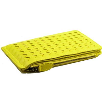 China Classic Spring Colors Sheepskin Woven Pattern Wallet Durable Genuine Goat Leather Purse Yellow for sale